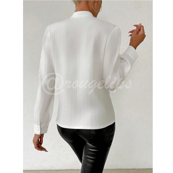 White Embroidered Lace Button Down French Style Shirt Long Sleeve - Picture 6 of 11